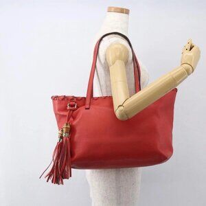 GUCCI Bamboo Indy Tote Bag Leather Outlet Red Gold 354665 Auth 156606